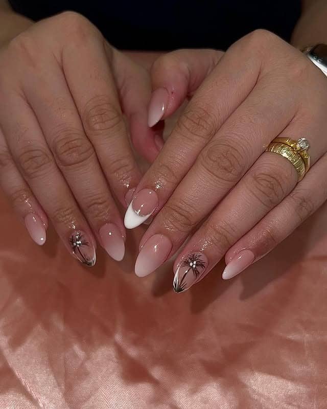 19. Blush French Palm Almond Nails - palm tree nail ideas