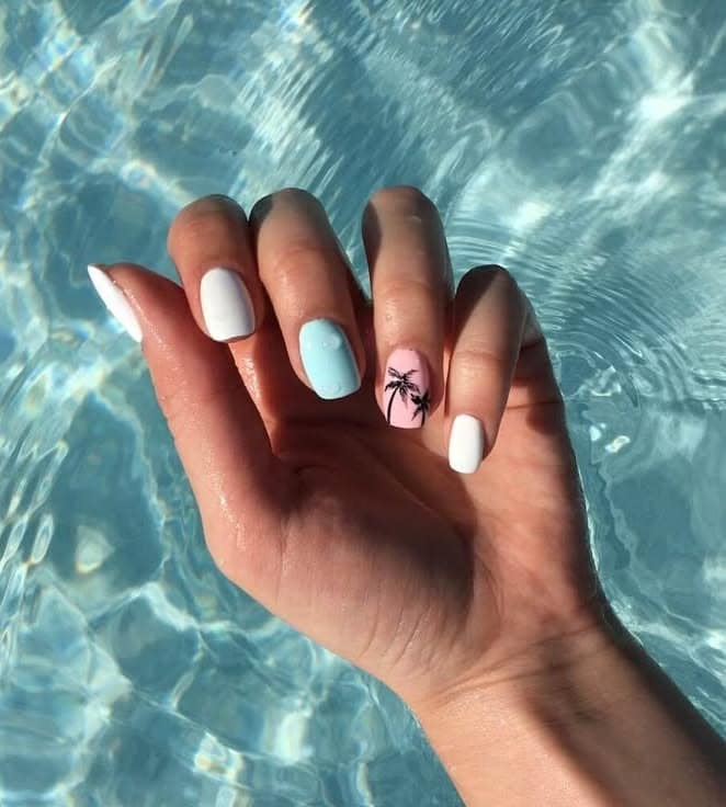 22. Poolside Pastel Palm Nails - palm tree nail ideas