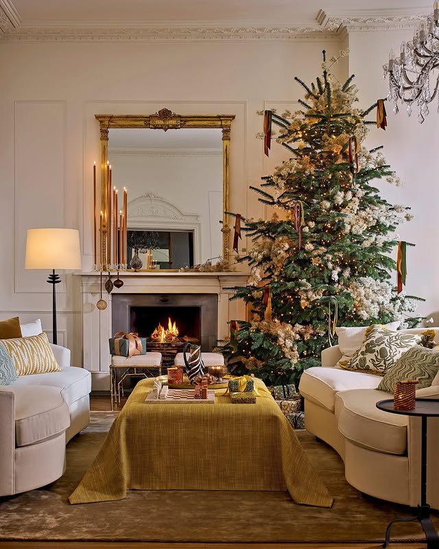 1. Classic Gold Christmas Elegance - christmas living room decor ideas