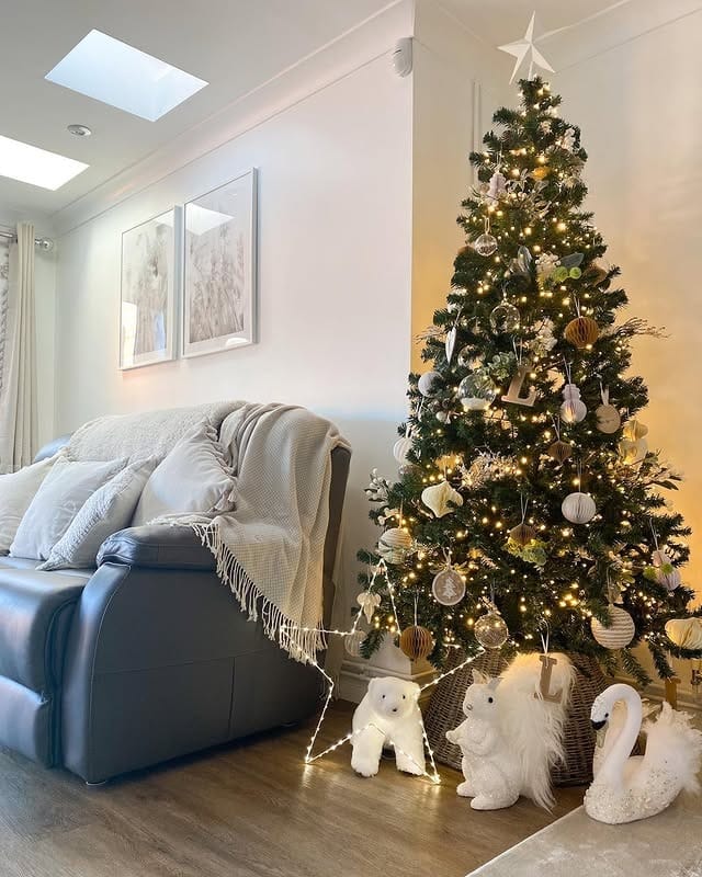 2. Soft White Scandinavian Christmas Living Room - christmas living room decor ideas