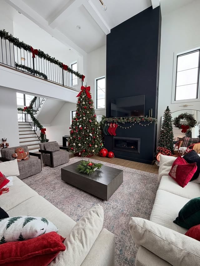 9. Grand Open-Plan Christmas Living Room - christmas living room decor ideas
