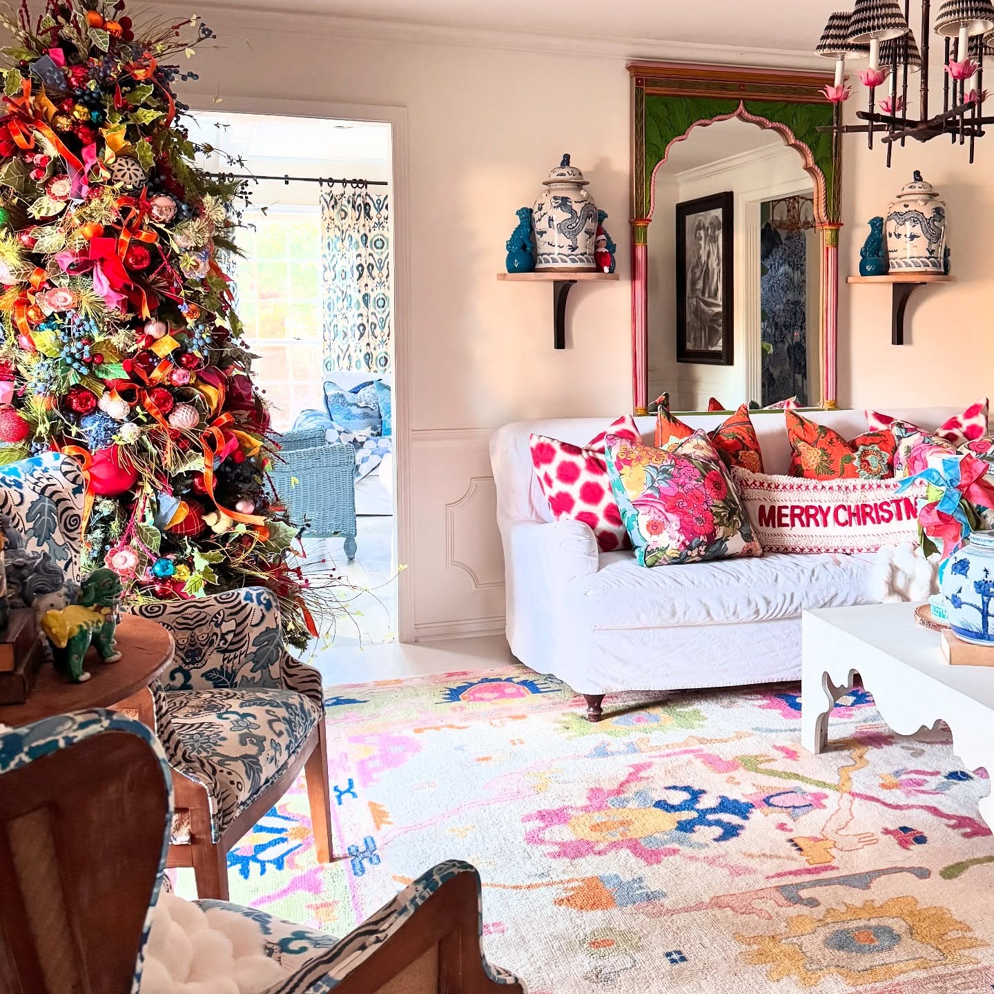 12. Eclectic Colorful Christmas Living Room - christmas living room decor ideas