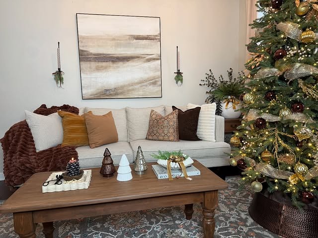 14. Cozy Neutral Christmas Living Room with Natural Textures - christmas living room decor ideas