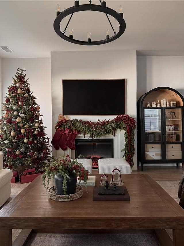 15. Traditional Christmas Living Room with Classic Red Accents - christmas living room decor ideas