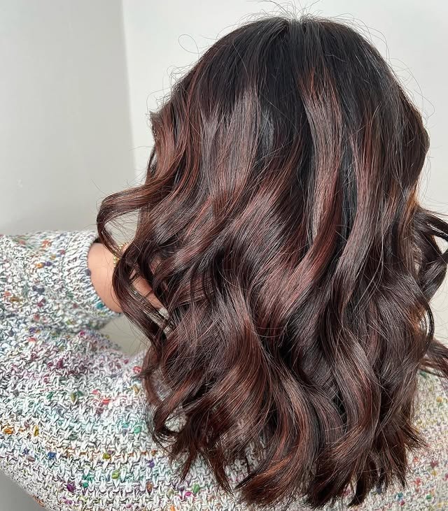 11. Dark Brown Waves with Soft Rose-Brown Highlights - Dark Brown Hair with Highlights