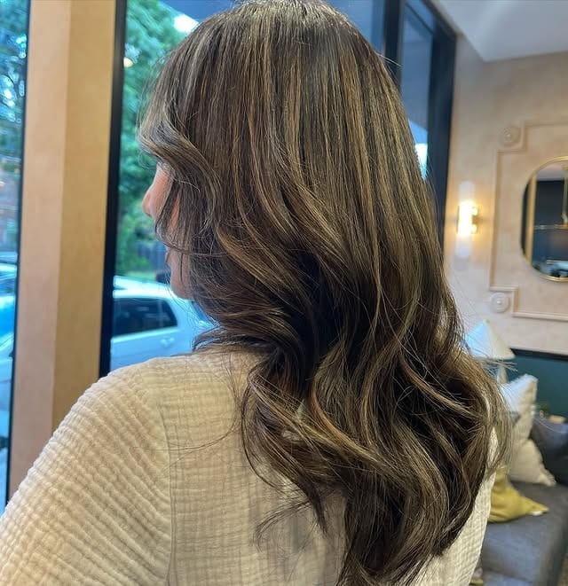 19. Dark Brown Waves with Balanced Neutral Highlights - Dark Brown Hair with Highlights