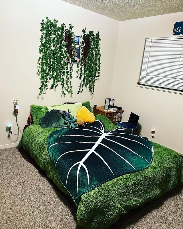 1. Forest Canopy Retreat in Deep Green and Soft Neutrals - forest bedroom ideas