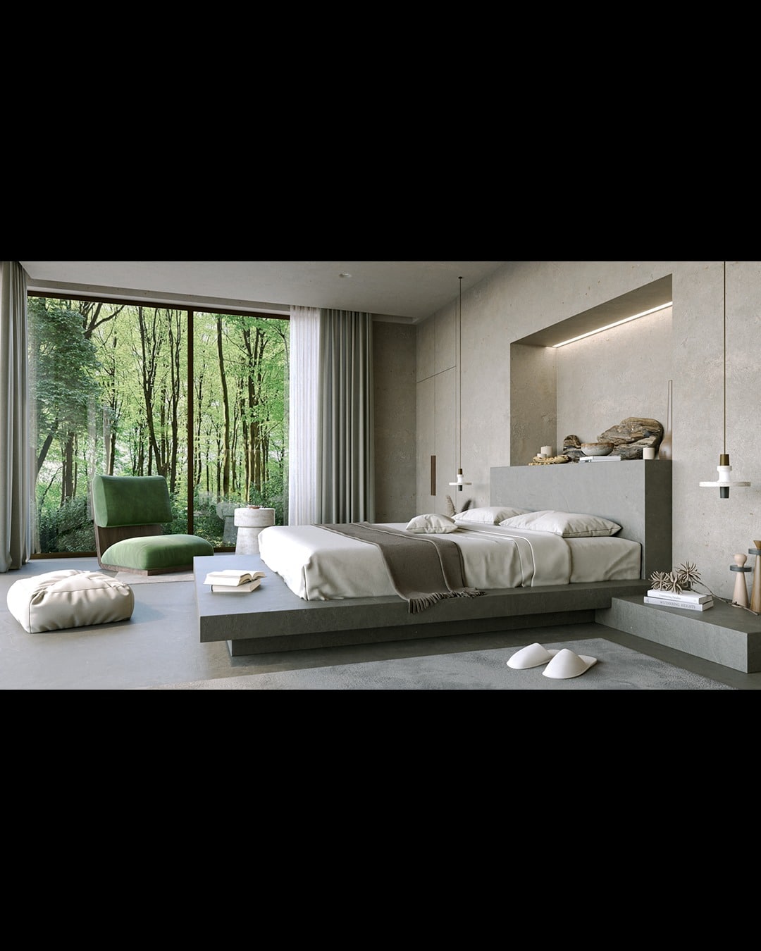 4. Modern Nature Suite in Stone Gray and Moss Green - forest bedroom ideas
