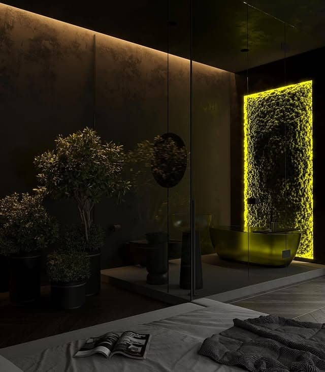 6. Botanical Spa Bedroom in Deep Charcoal and Living Green - forest bedroom ideas