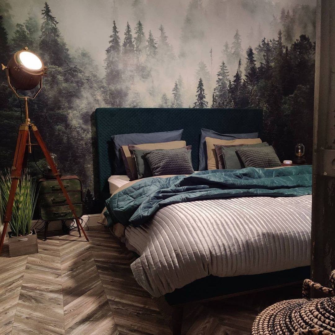 12. Moody Woodland Bedroom in Deep Teal and Charcoal - forest bedroom ideas