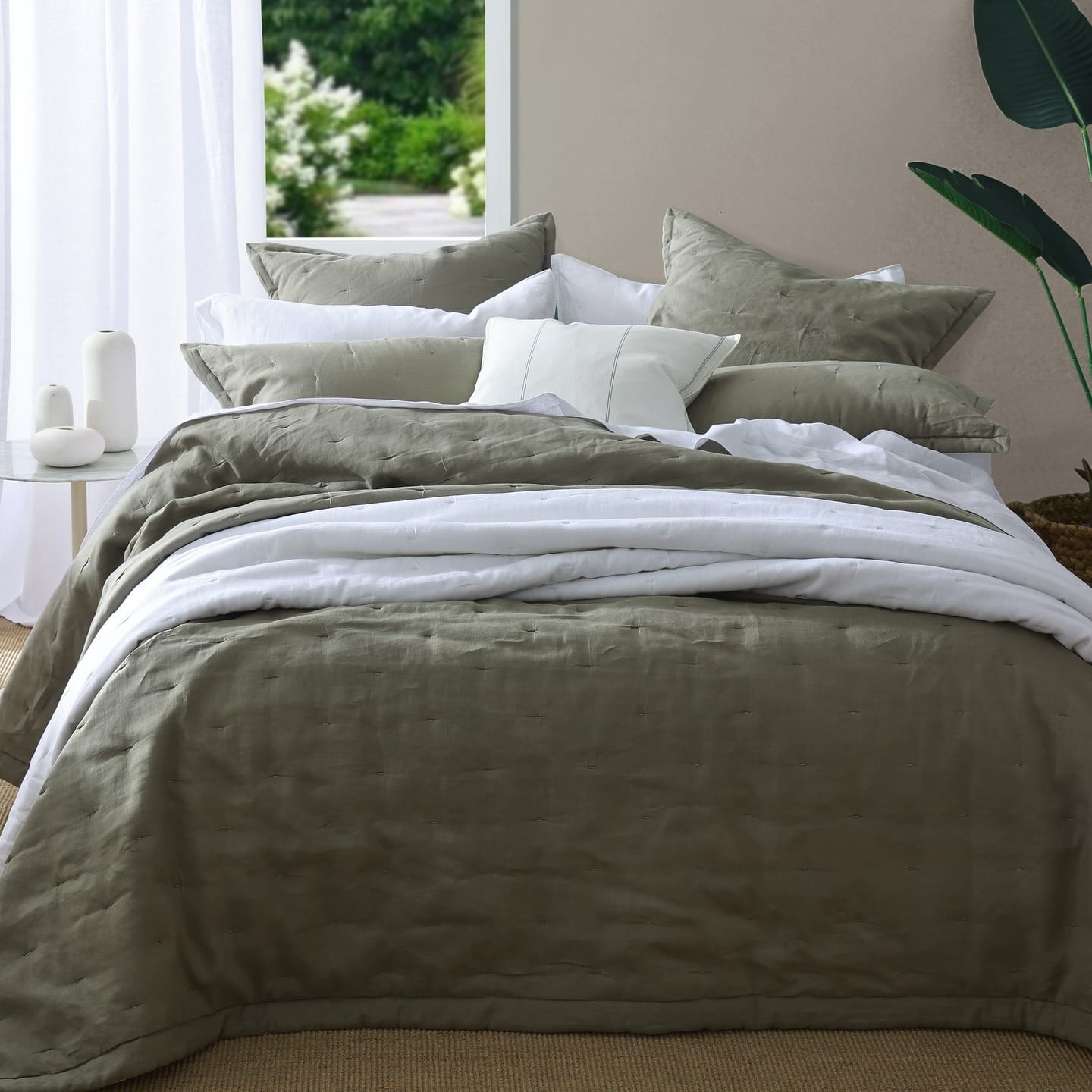 4. Relaxed French Country Style in Olive and White - european style bedroom ideas