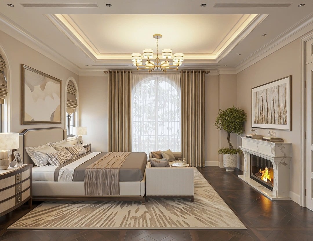 13. Grand Continental Bedroom in Warm Beige and Soft Gold - european style bedroom ideas