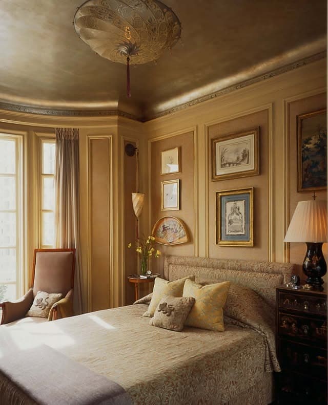 17. Classic European Bedroom in Golden Beige and Antique Wood - european style bedroom ideas