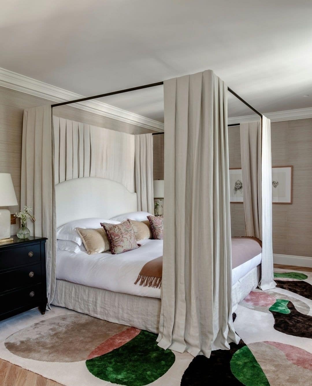 19. Contemporary European Canopy Bedroom in Linen and Warm Neutrals - european style bedroom ideas