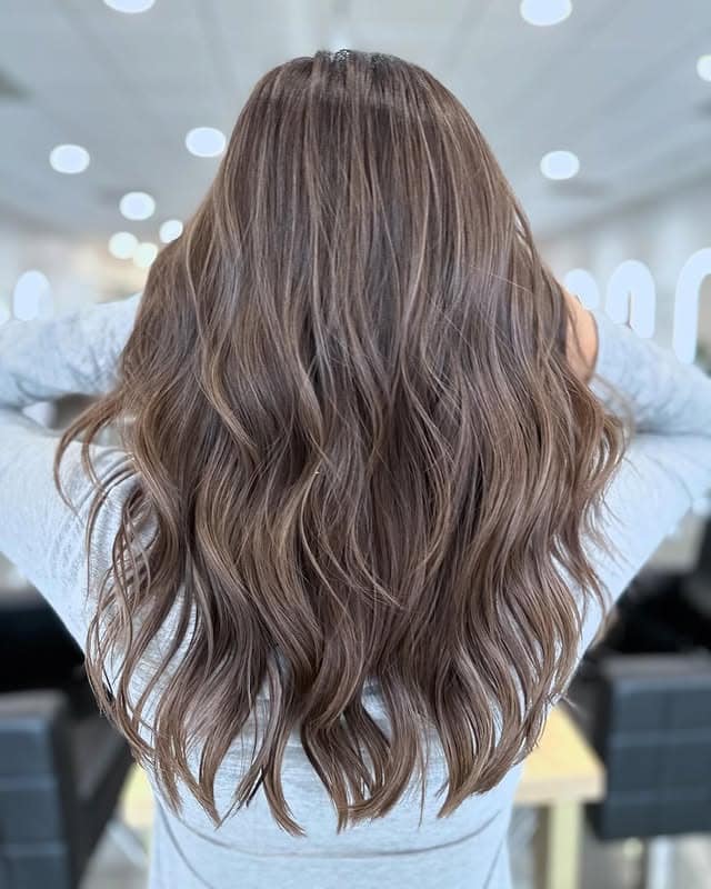 4. Dimensional Ash Brown Mid-Length Waves - Ash Brown Hair Color