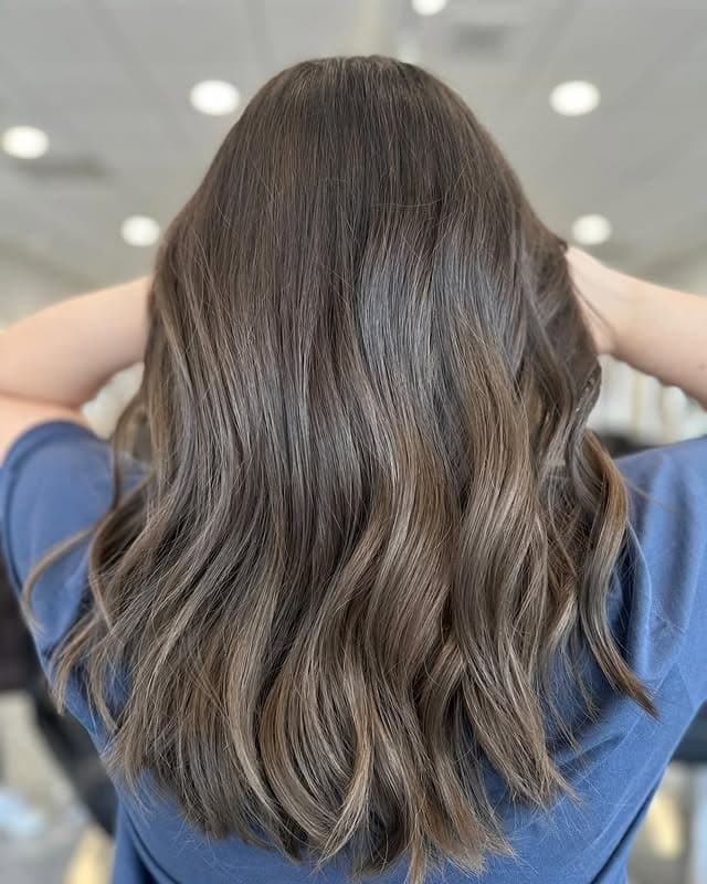 7. Ash Brown Shoulder-Length Waves - Ash Brown Hair Color