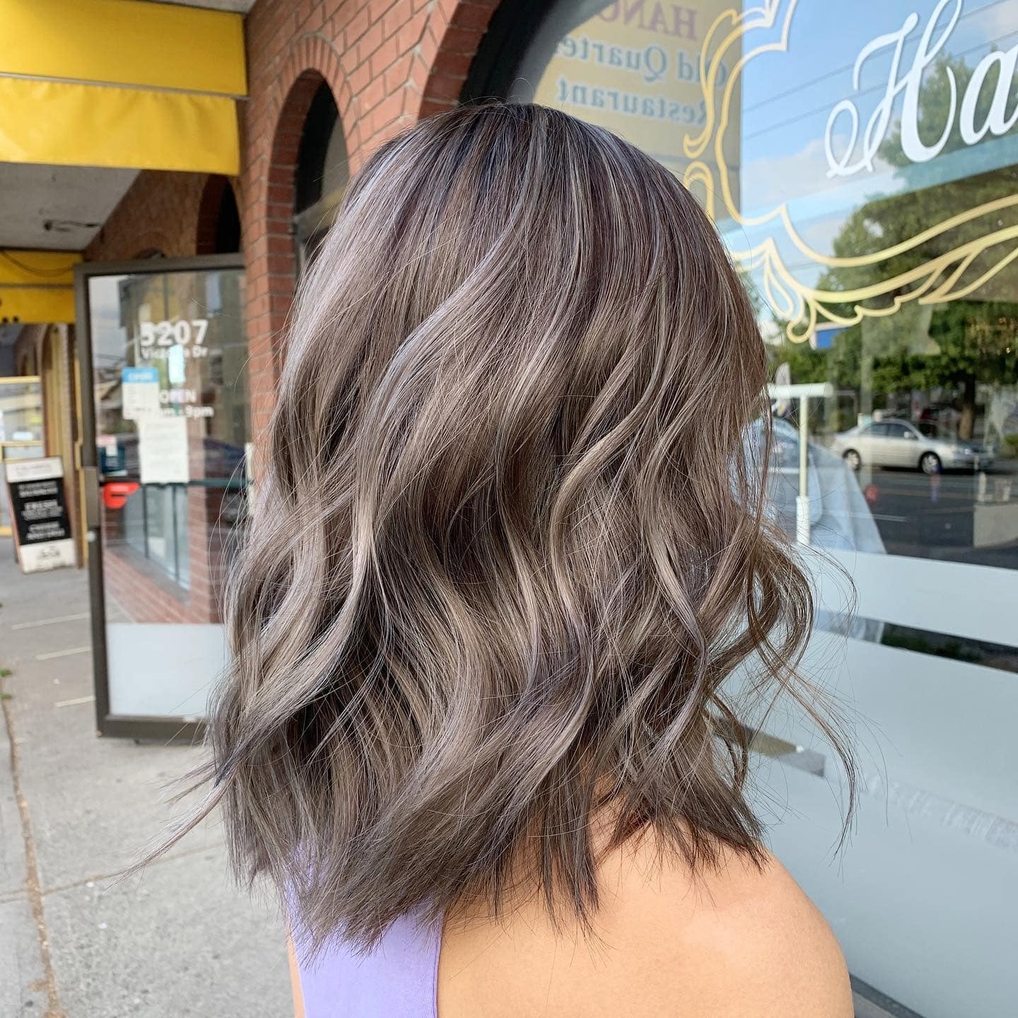 22. Textured Ash Brown Wavy Lob - Ash Brown Hair Color