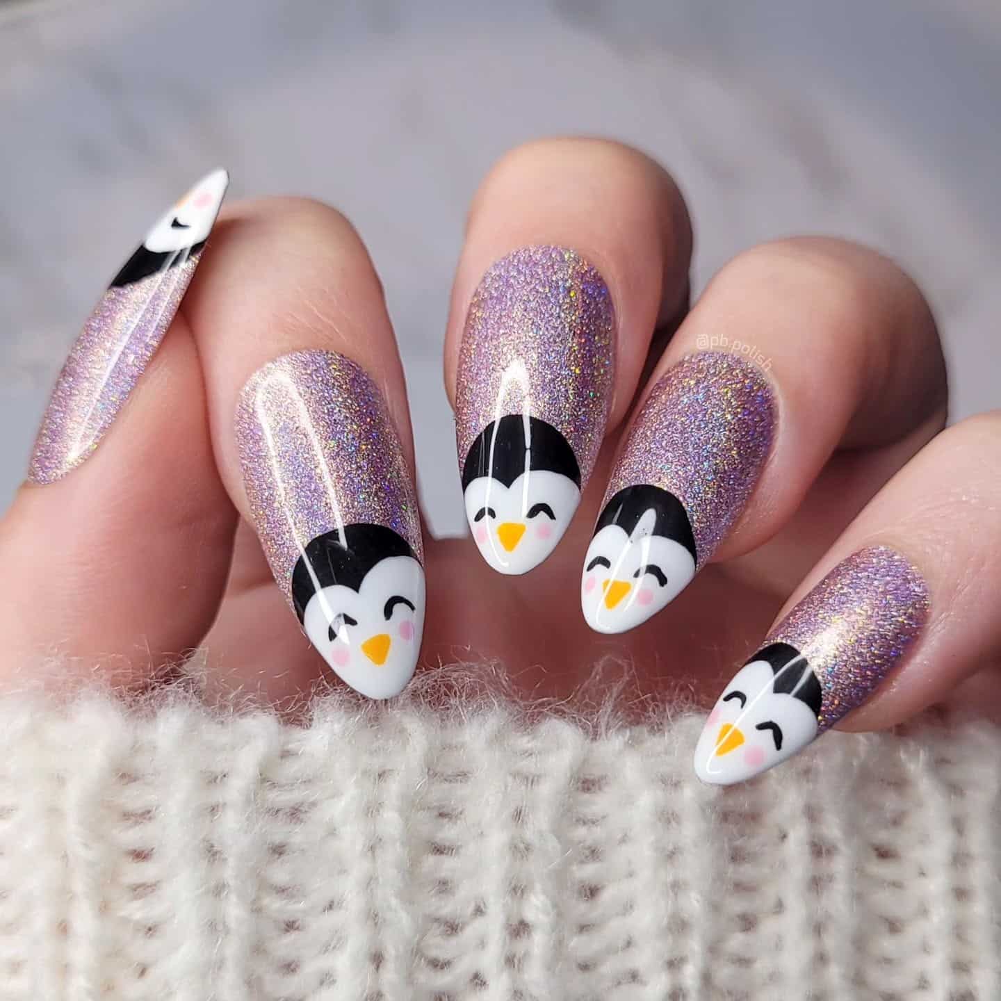 2. Rose Gold Penguin Accent Nails - penguin nail ideas