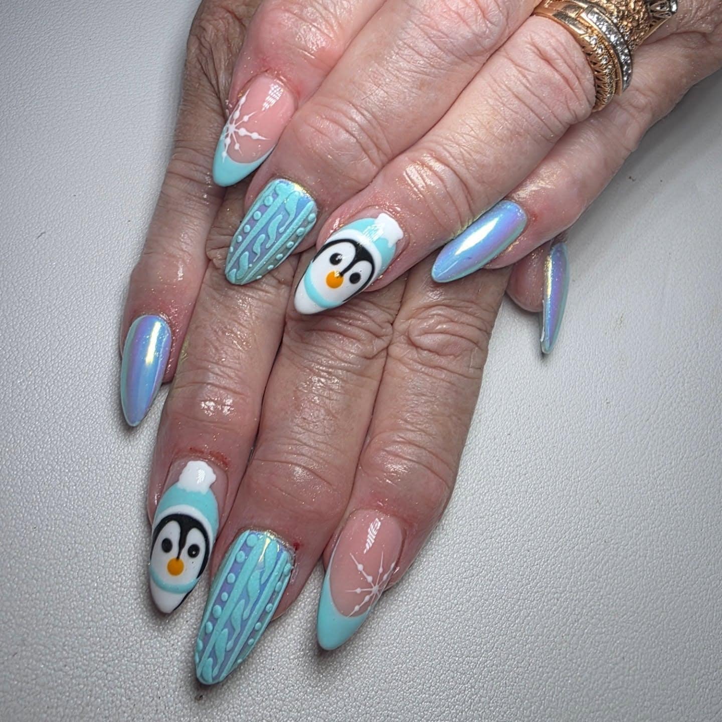 3. Frosted Aqua Penguin Nail Art - penguin nail ideas