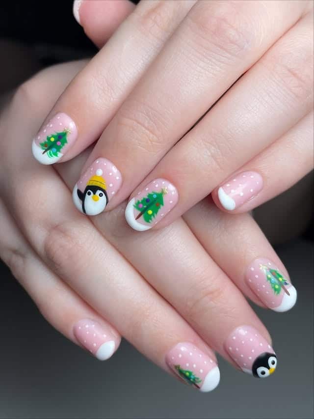 6. Blue Plaid Penguin Winter Nails - penguin nail ideas