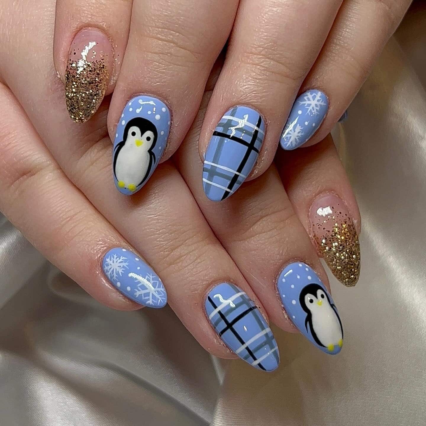 7. Black and Nude Penguin Accent Set - penguin nail ideas