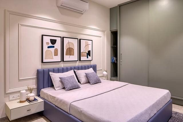 4. Modern Lavender Bedroom with Clean Lines - pastel bedroom ideas