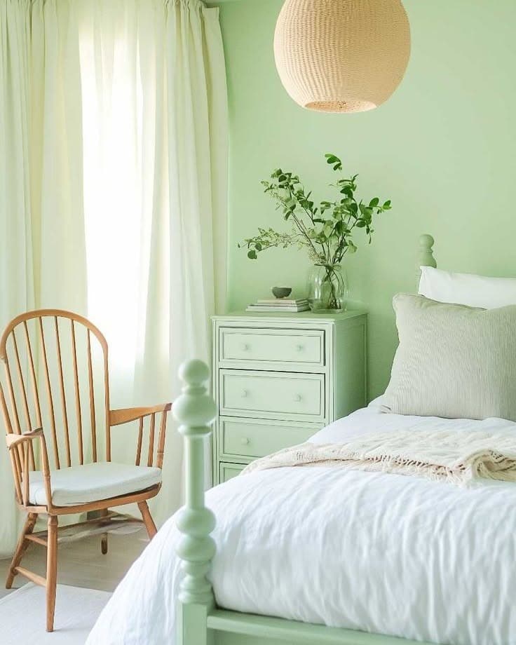 8. Fresh Sage Green Pastel Bedroom - pastel bedroom ideas