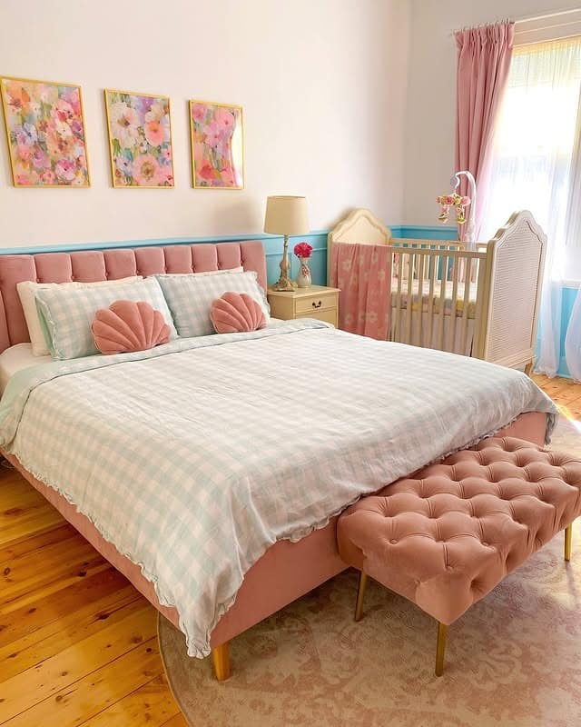 17. Blush and Mint Family-Friendly Pastel Bedroom - pastel bedroom ideas