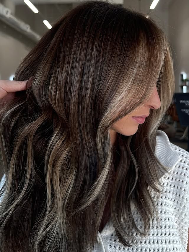 13. Loose Waves with Cool Neutral Brown Highlights - Medium Brown Hair with Highlights