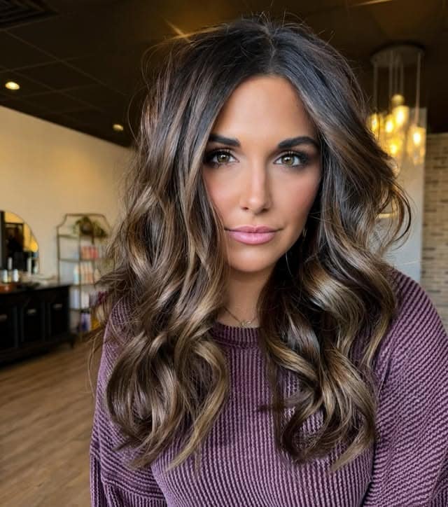 15. Textured Waves with Multi-Tonal Brown Highlights - Medium Brown Hair with Highlights