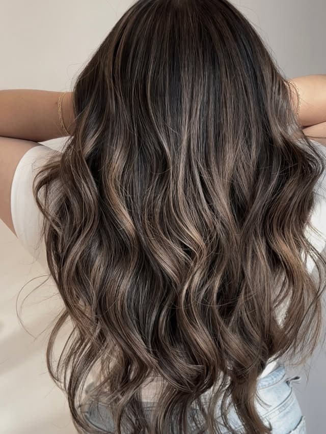 18. Long Dimensional Waves with Ash Brown Highlights - Medium Brown Hair with Highlights