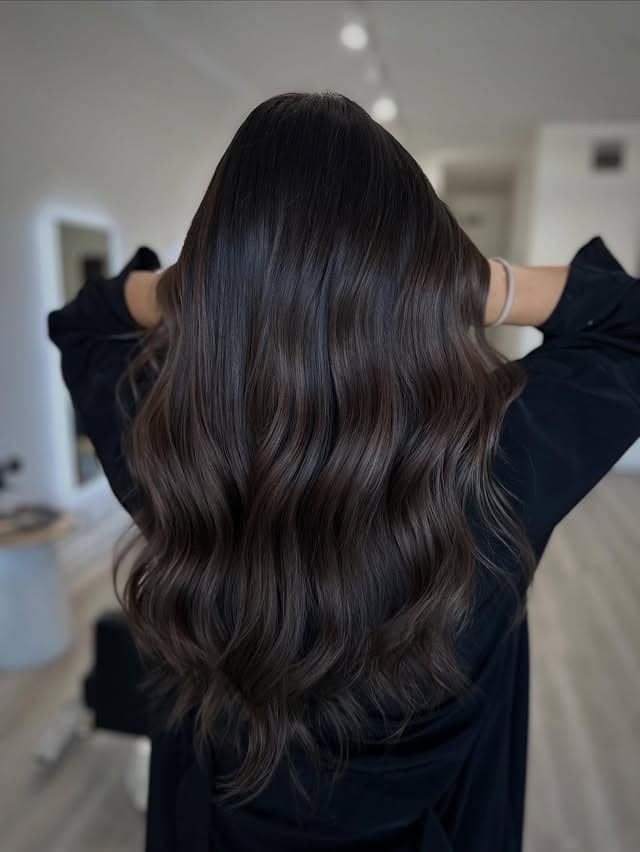 21. Long Soft Waves with Deep Medium Brown Dimension - Medium Brown Hair with Highlights
