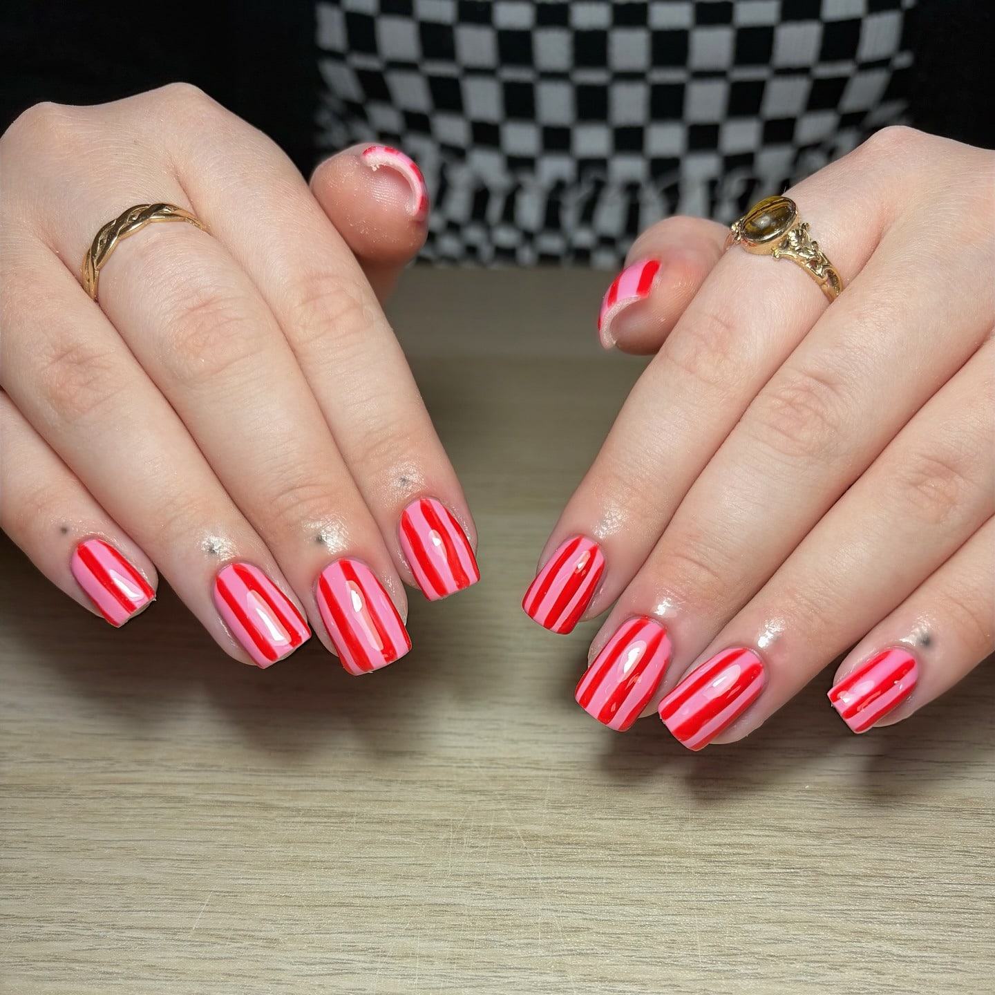 2. Red and Pink Vertical Stripe Nails - pink and red nail ideas