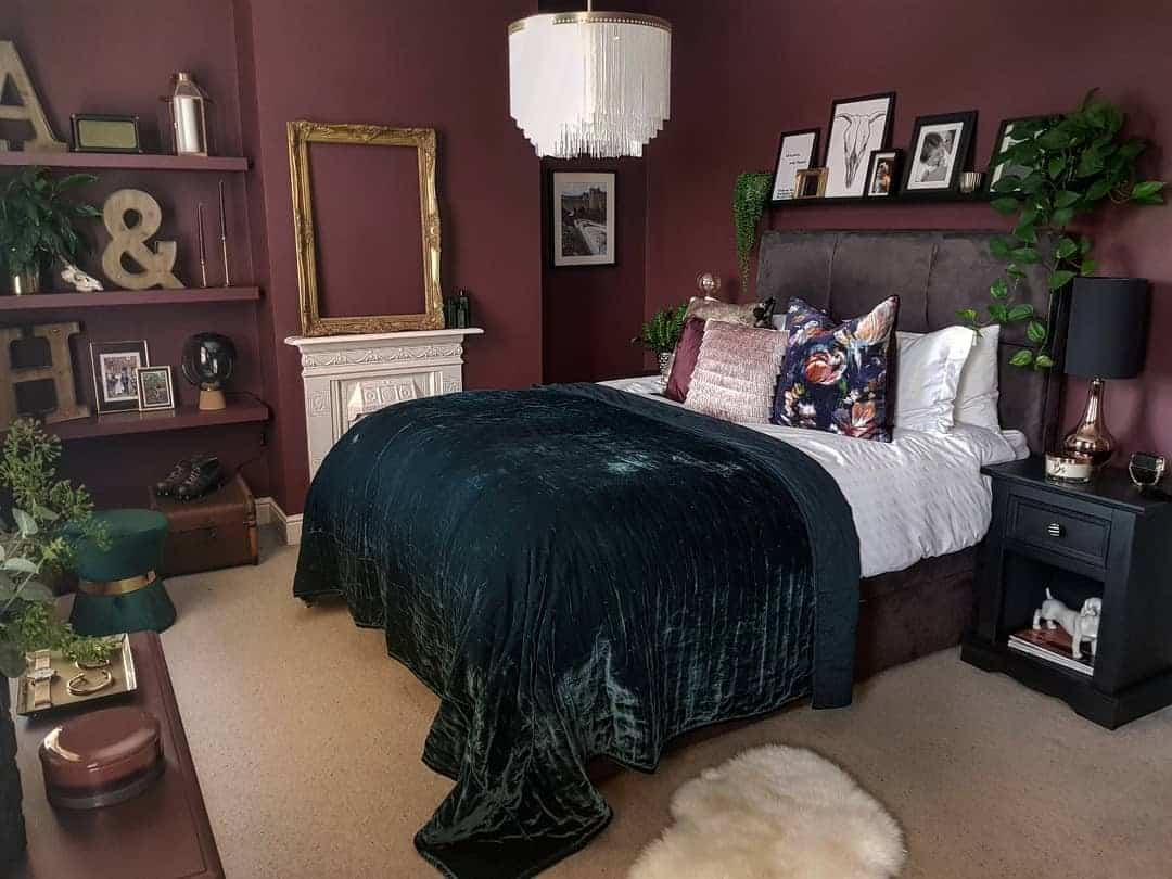 3. Romantic Burgundy with Classic Details - burgundy bedroom ideas