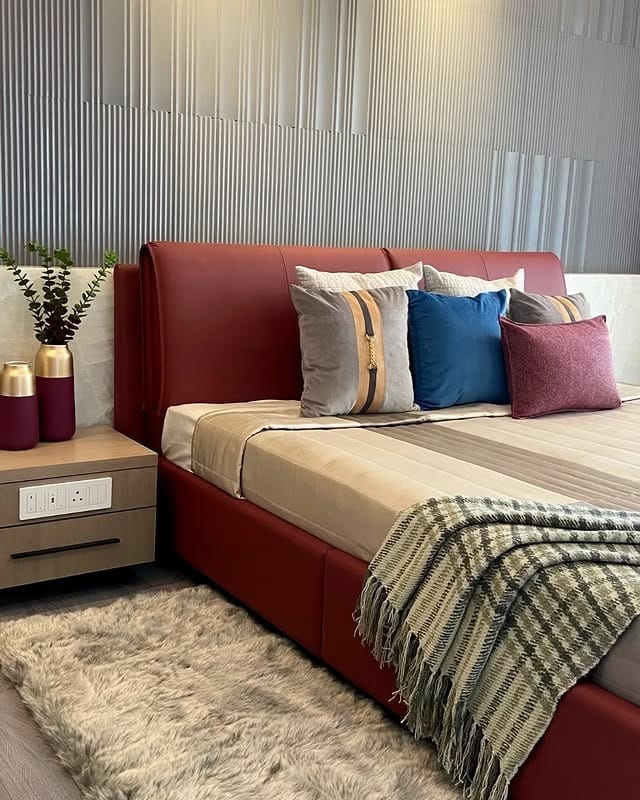 6. Burgundy Accents in a Modern Neutral Space - burgundy bedroom ideas