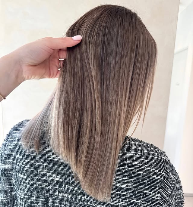 14. Ash Taupe Straight Blunt Lob - Straight Hairstyles