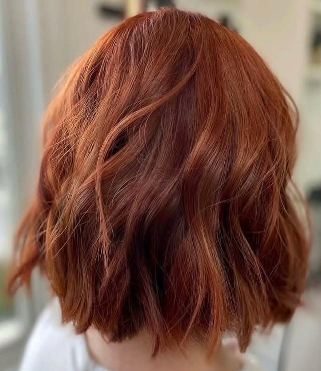 9. Textured Copper Bob with Natural Movement - Fall Hair Colors