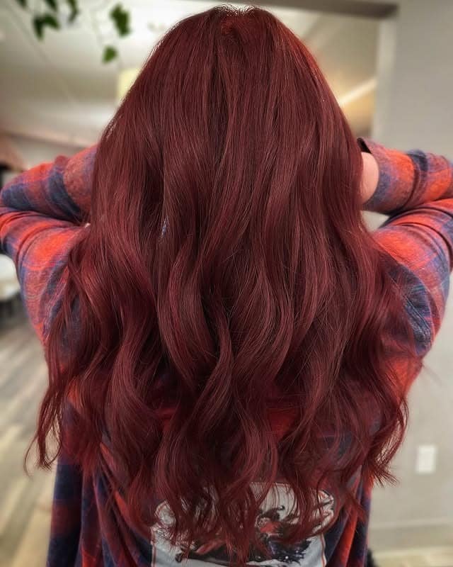 16. Rich Garnet Waves with Gloss Finish - Fall Hair Colors