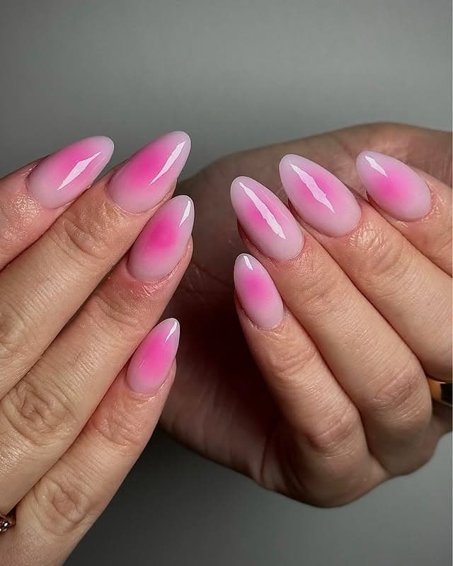 5. Airbrushed Pink Ombre Almond Nails - pink ombre nail ideas