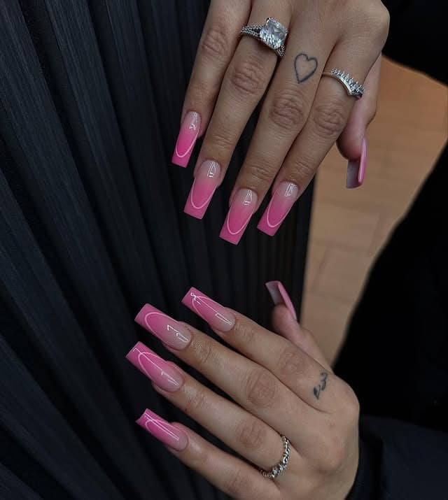 6. Square Pink Ombre Nails with Clean Lines - pink ombre nail ideas