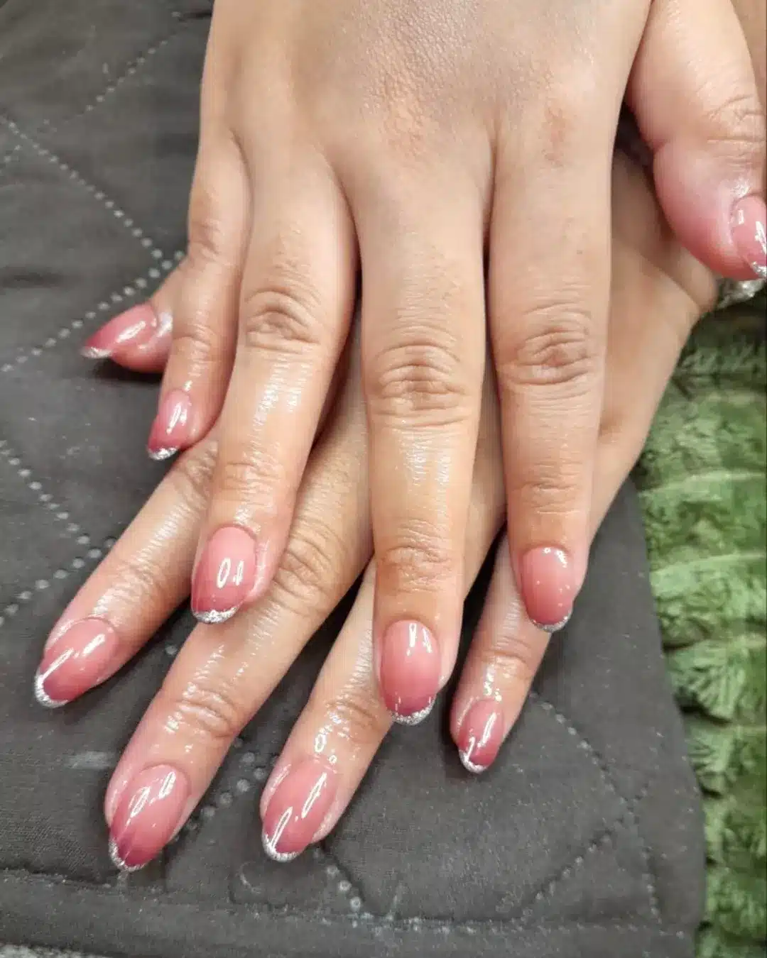 15. Short Natural Pink Ombre with Subtle Silver Tips - pink ombre nail ideas