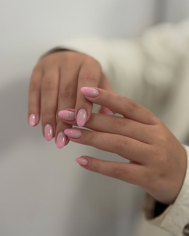 19. Blush French Palm Almond Nails - palm tree nail ideas