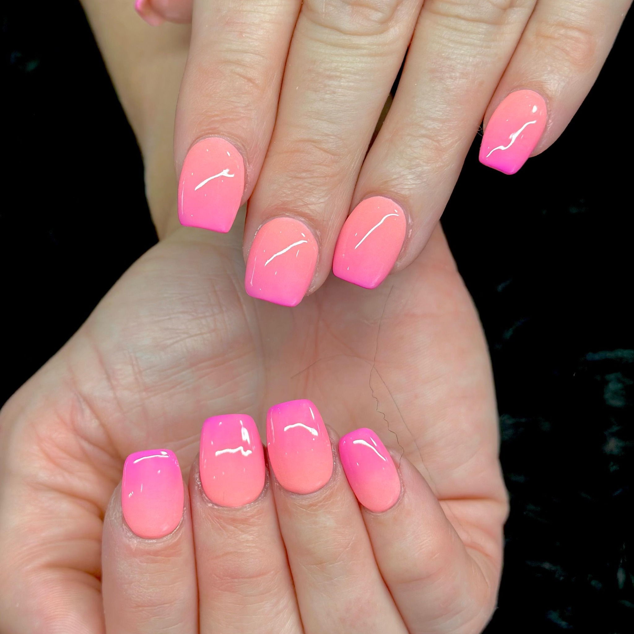 21. Short Square Pink Ombre with Gloss Finish - pink ombre nail ideas
