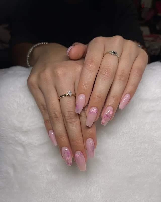 4. Blush Pink Coffin Nails with Petal Details - pink spring nail ideas