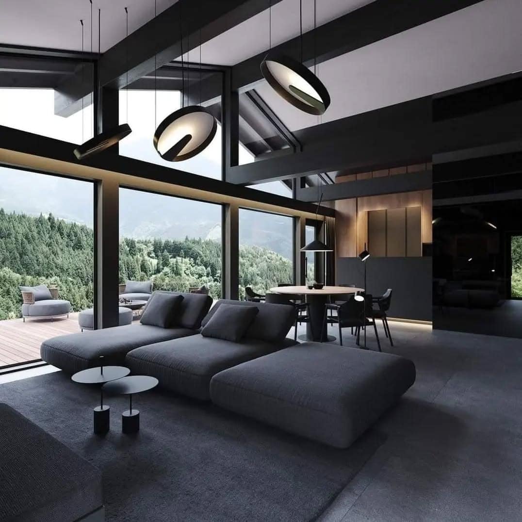 9. Refined Grey Living Room with Built-In Storage - dark grey living room ideas