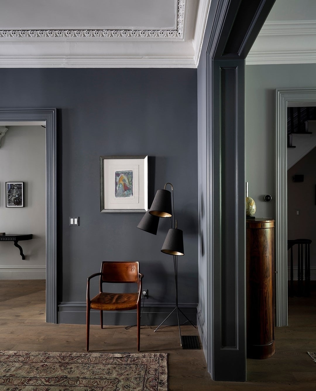 19. Classic Dark Grey Living Room with Architectural Trim - dark grey living room ideas