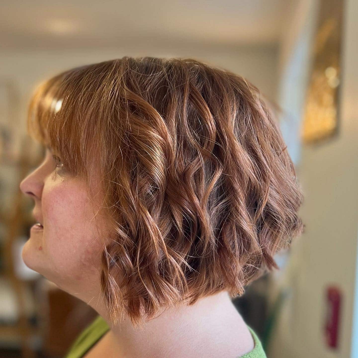 2. Textured Copper Wavy Bob with Natural Volume - Wavy Bob Hair