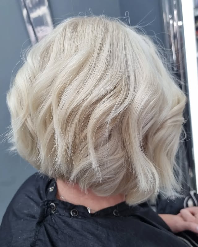 19. Icy Blonde Wavy Bob with Clean Shape - Wavy Bob Hair