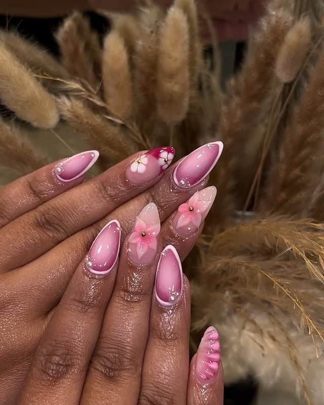 4. Pink Ombre Almond Petal Art - pink summer nail ideas