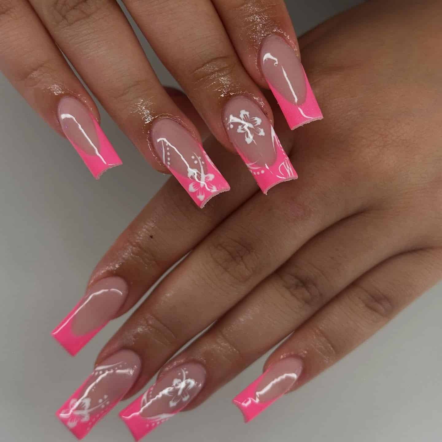 14. Pink Line Art French Square Nails - pink summer nail ideas